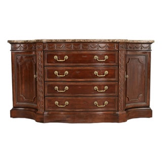 Bernhardt French Regency Louis XVI Carved Mahogany Marble Top Sideboard Credenza For Sale