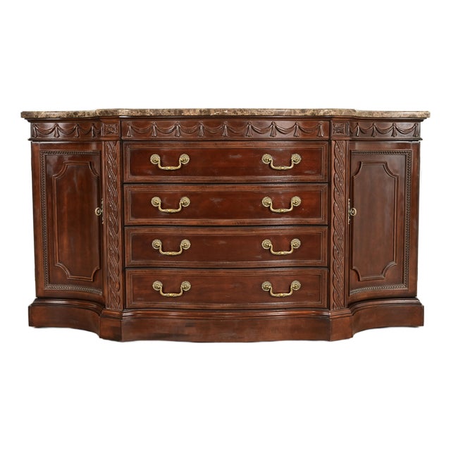 Bernhardt French Regency Louis XVI Carved Mahogany Marble Top Sideboard Credenza For Sale