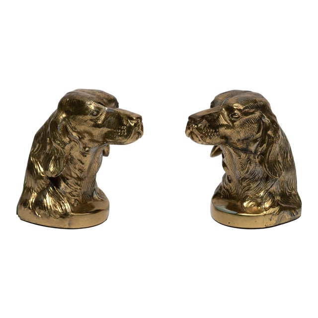 Pair of Brass Spaniel-Head Bookends Mid-20th Century For Sale