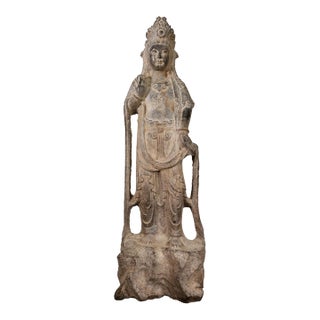 Vintage Chinese Bodhisattva Guanyin Hand-Carved Stone 20th Century Asian Buddha For Sale