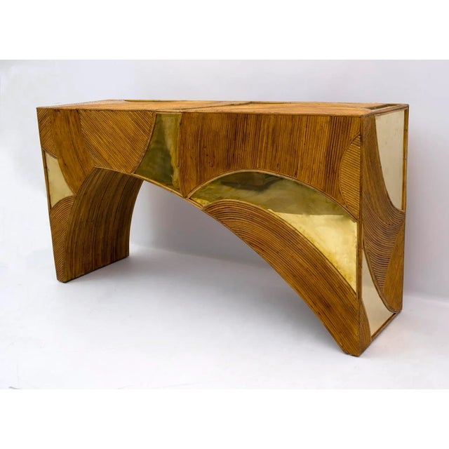 Central Console in Rattan & Brass from Vivai del Sud, 1970s For Sale - Image 10 of 10