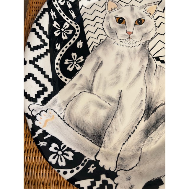 Arts & Crafts Vintage Cat Art Pottery Platter by Nina Lyman For Sale - Image 3 of 8