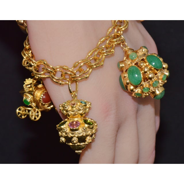 Vintage Portuguese Italian Solid 19.2k & 18k Gold Etruscan Revival Multigem Fob Charm Bracelet For Sale - Image 10 of 15