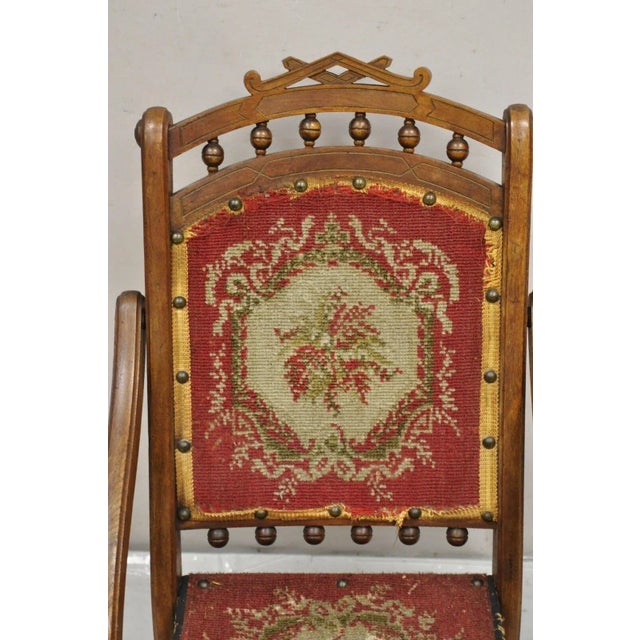 19th Century Antique Eastlake Victorian Walnut Small Child's Folding Rocking Chair For Sale In Philadelphia - Image 6 of 10