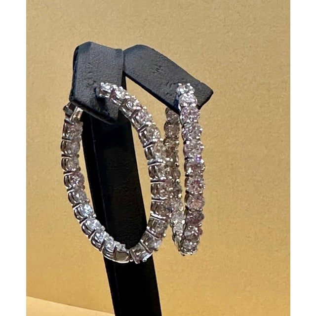 10.5 Carat Diamond Inside Out Hoop Gala Cocktail Earrings in 14 Karat White Gold For Sale - Image 10 of 18