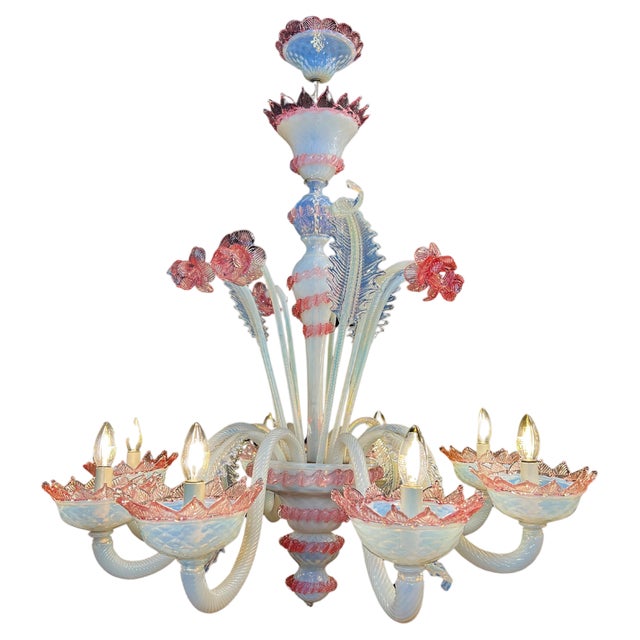 Vintage Venetian Light Blue and Pink Chandelier, 1950s For Sale