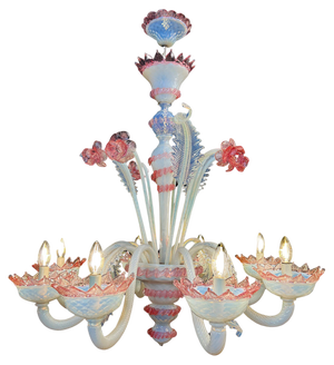 Vintage Venetian Light Blue and Pink Chandelier, 1950s