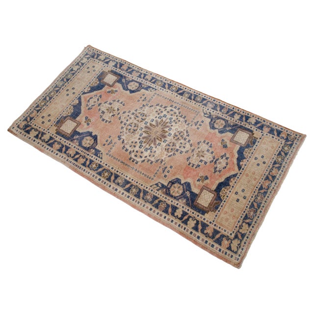 Vintage Small Rug Runner Hand-Knotted Mat Turkish Rug Enrty Decor Bath Mat- 1′11″ × 3′8″ For Sale - Image 6 of 11