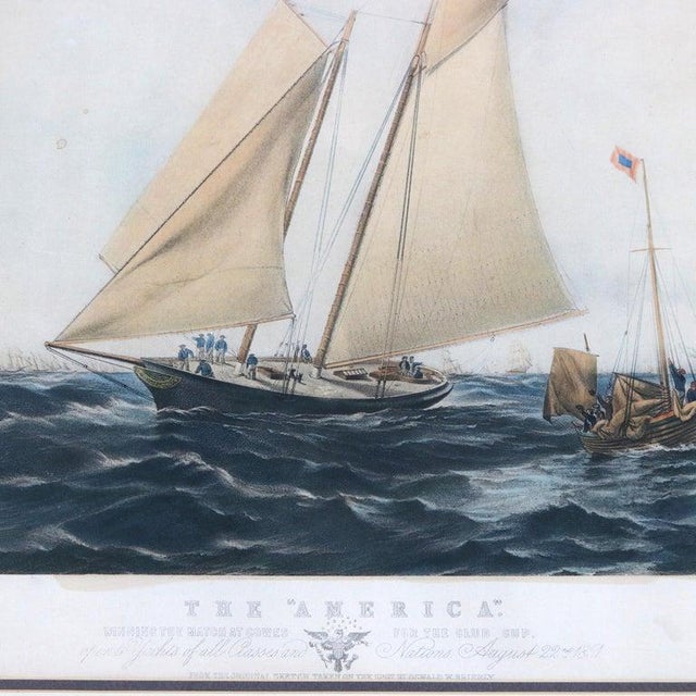 Antique Seascape Print of “The America” Winner of the Cowes Club Cup by Oswald W. Brierly C1851 Measures - 25"H x 31.5"W x...