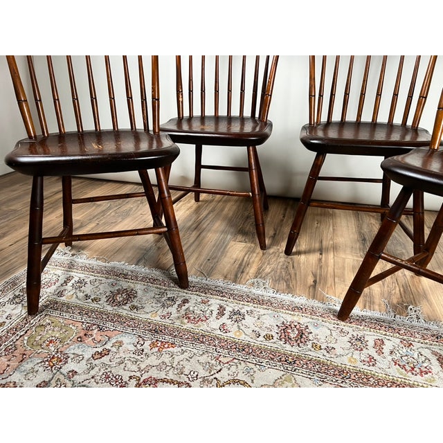 Brown Antique Set of Four New Hampshire Step Down Windsor Chairs Signed j.r. Hunt C. Early 19th Century For Sale - Image 8 of 13