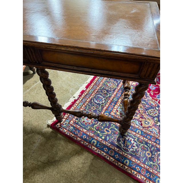 Animal Skin Late 20th Century English Barley Twist Leather Top Desk For Sale - Image 7 of 12