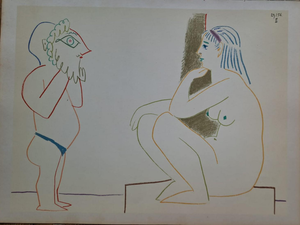 Pablo Picasso, The Nude Woman and the Masked Man, 1954, Lithograph