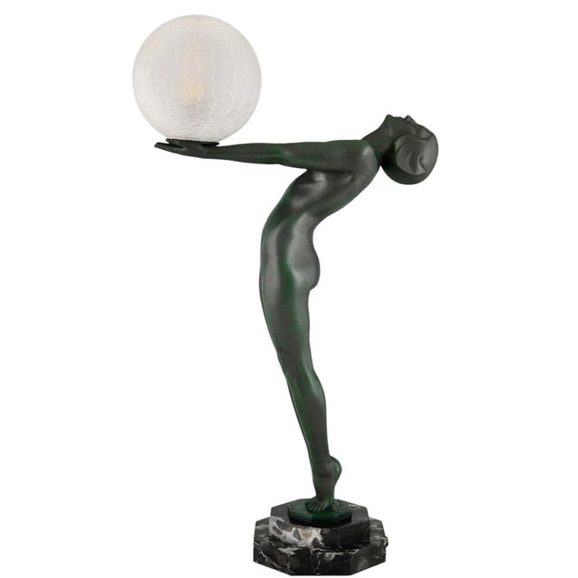 Art Deco Table Lamp Standing Nude with Globe Lumina Clarté by Max Le Verrier, 1928 For Sale - Image 13 of 13