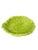 The bowl features a vibrant green majolica-style glaze, a textured surface mimicking vegetable leaves and a ruffled rim.