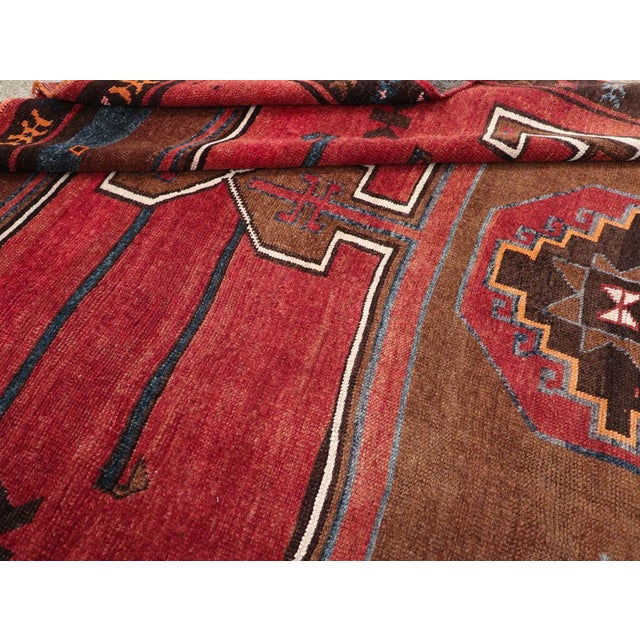 Brick Red Galerie Shabab Collection Mid-20th Century Turkish Tribal Room Size Carpet For Sale - Image 8 of 8