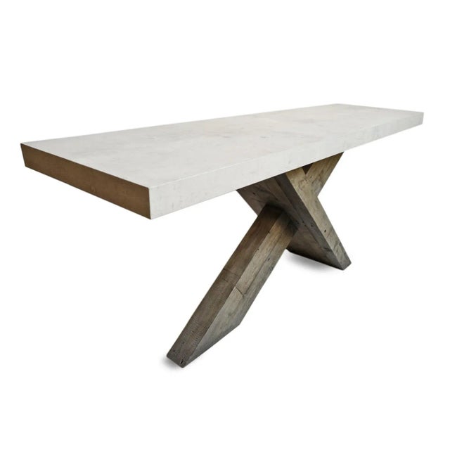 Farmhouse Cairn X-Base Rustic Modern Console Table For Sale - Image 3 of 12