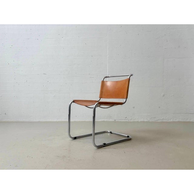 Cantilever Chair with Cognac Leather Covering For Sale - Image 4 of 18