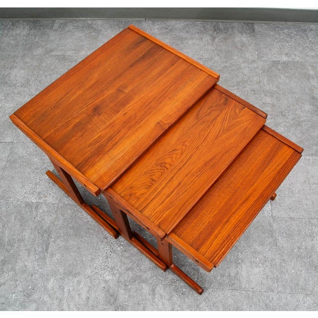 Wood Mid Century Danish Modern Nesting Tables Solid Teak Set 3 Denmark Sled MCM Wood For Sale - Image 7 of 12
