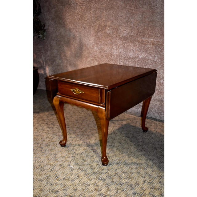 Vintage Queen Anne Ethan Allen Solid Cherry Drop Leaf Side Table Chairish Table measures 27 deep x 20 1/2 wide (36 wide with drop leaves up) x 22 high.