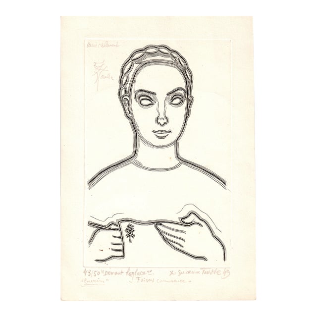 Suzanne Tourte, Limited Edition Etching "Devant L'Agneau" (Before the Lamb), No. 43/50 For Sale