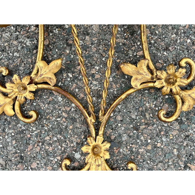 Metal Italian Florentine Gilt Tole Three Candle Sconce For Sale - Image 7 of 11