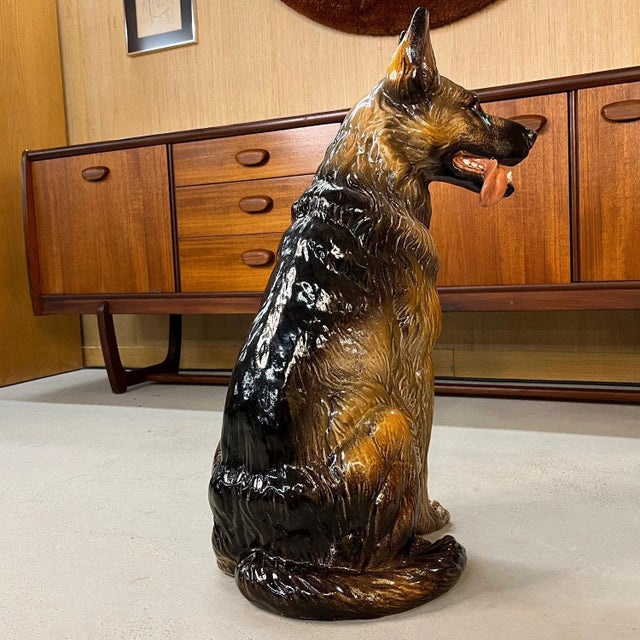 Mid 20th Century Italian Made Hand Painted and Glazed Terra Cotta Near Life Size German Shepherd For Sale - Image 5 of 13