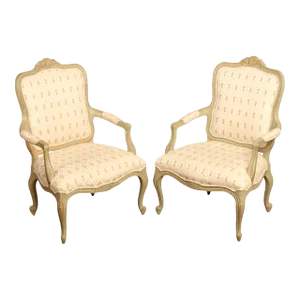 1990s Ethan Allen French Louis XV Style Fauteuil Armchairs - A Pair