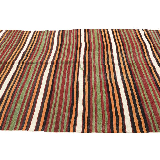 Mid 20th Century Striped Vintage Turkish Kilim Rug For Sale - Image 4 of 7
