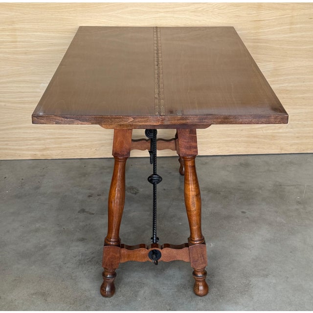 20th Century Spanish Console Fold Out Farm Table with Wood Stretcher For Sale - Image 12 of 18