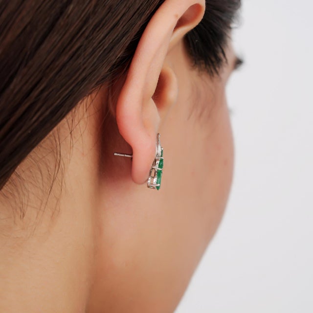 4.22 Ct Natural Pear Emerald & Diamond Floral Cluster Stud Earrings in 925 Silver, a Pair For Sale - Image 10 of 12
