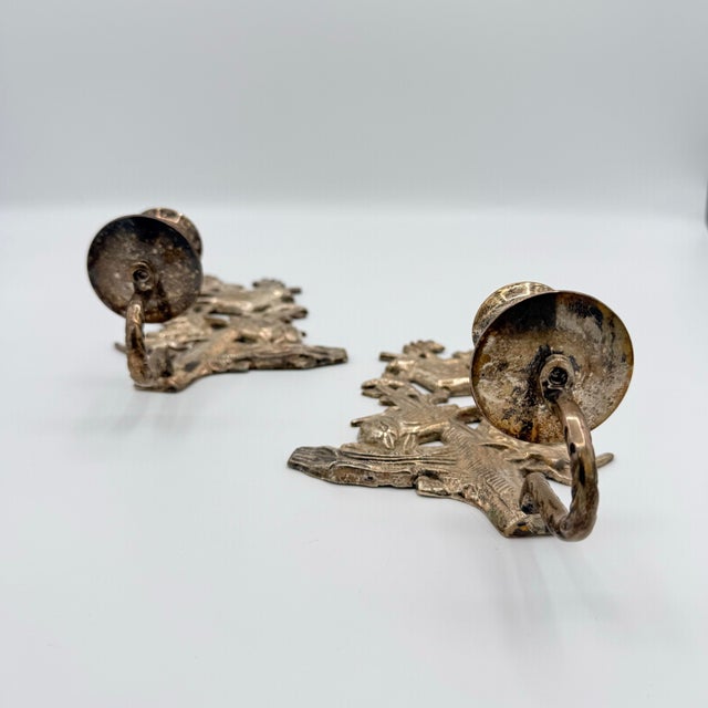 Late 20th Century Vintage Silver-Tone Bird & Nest Wall Candle Sconces — A Pair, Made in India For Sale - Image 5 of 9