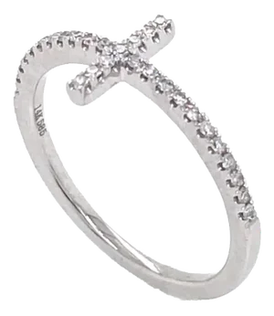 East West Diamond Cross 14k White Gold Ring