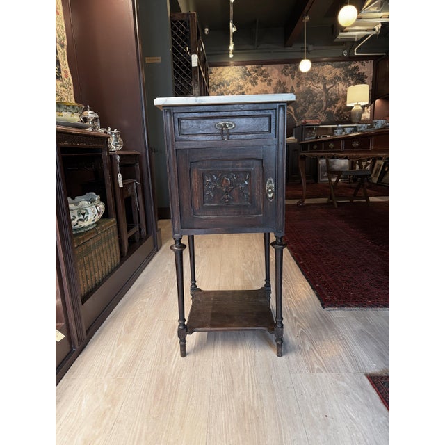 French 19th Century French Louis XVI Walnut Nightstand With Marble Top & Porcelain-Lined Cabinet For Sale - Image 3 of 5