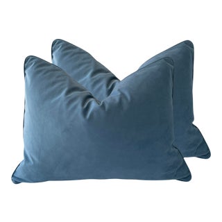 Early 21st Century Custom Velvet Rectangle Air Force Blue Pillows - a Pair For Sale