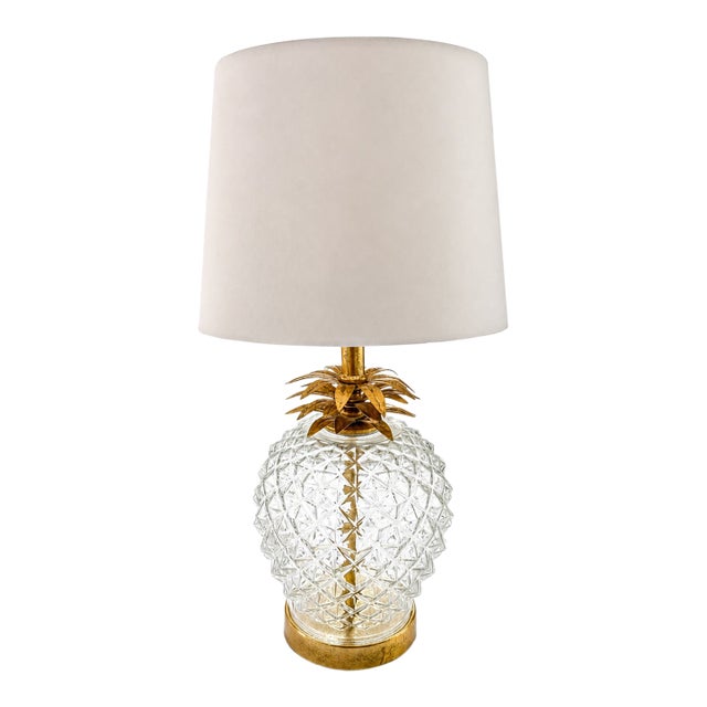 Vintage Hollywood Regency Pineapple Glass & Gilt Metal Table Lamp For Sale