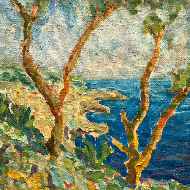 Vintage Mid Twentieth Century Postimpressionist " Stupiste, Komiza " Framed Original Adriatic Seascape Impasto Oil Painting For Sale - Image 10 of 18