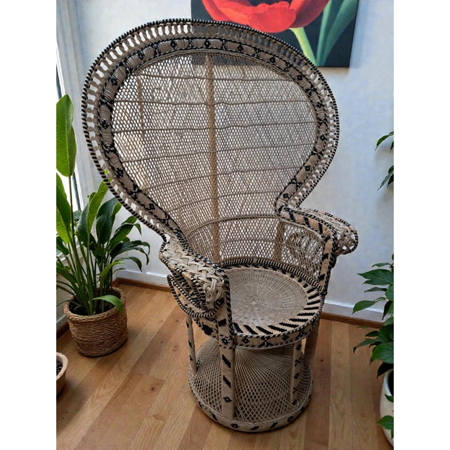 Set of Large Mid-Century Wicker Rattan Peacock Chair and Ottoman, 1970s For Sale - Image 8 of 18