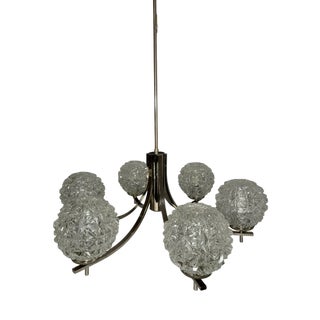 Chrome Chandelier with Pressed Glass Shades from Fischer Leuchten, Germany, 1970s For Sale