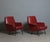 Pair of Italian armchairs dating from the 1950s, characterized by a compact and angular mid-century design. Each armchair...
