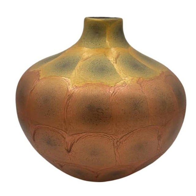 1970s Art Nouveau Weller Style Iridescent Amber & Gold Raku Fired Vase, Pair For Sale In Los Angeles - Image 6 of 14