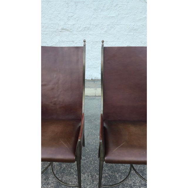 Global Views Metal and Leather Wingback Armchairs - A Pair For Sale In Las Vegas - Image 6 of 9