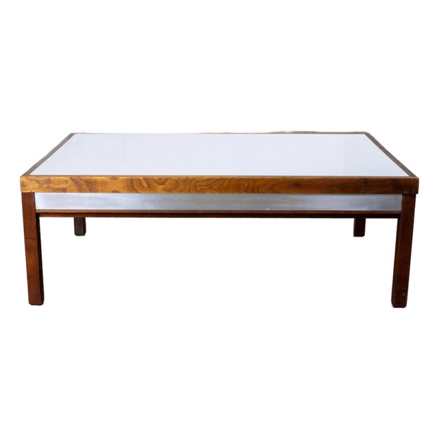 Mid-20th Century MCM Coffee or End Table Rectangular Walnut Frame & White Laminate Top For Sale