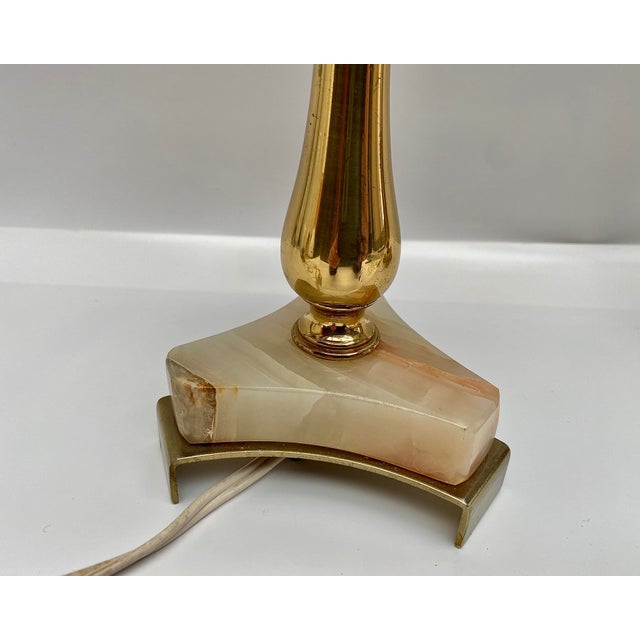 1970s Vintage Onyx Brass and Gilt Table Lamps, 1970s, Set of 2 For Sale - Image 5 of 7