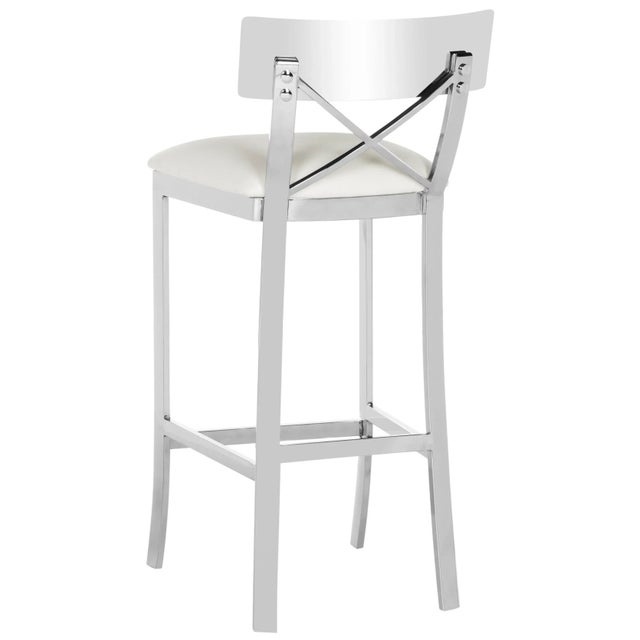 39''H Stainless Steel Cross Back Barstool in White & Chrome For Sale - Image 4 of 11