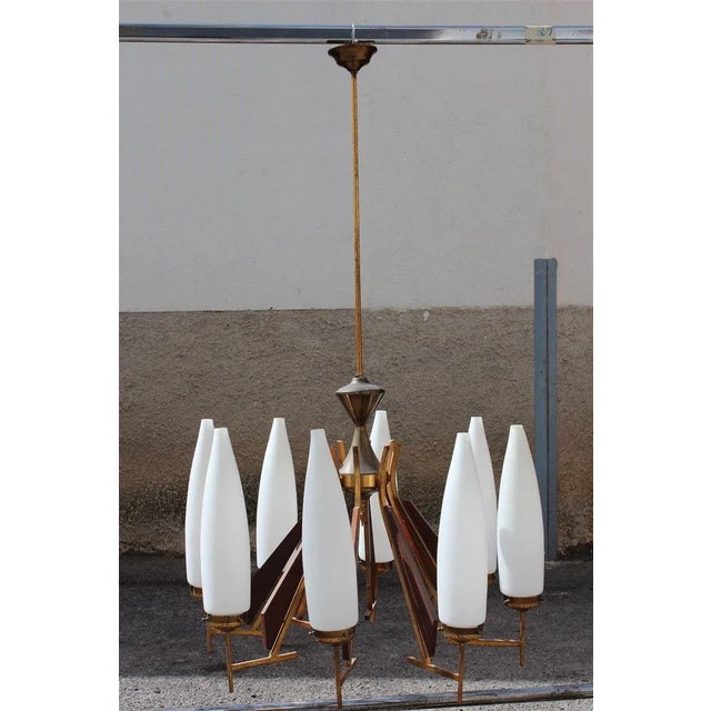 Brown Large Wooden Murano Glass and Brass Chandelier from Esperia, 1950s For Sale - Image 8 of 12