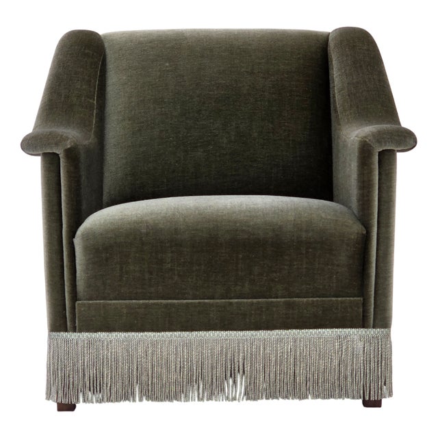 Vintage Danish Armchair in Green Furniture Velour and Beech Wood, 1970s For Sale