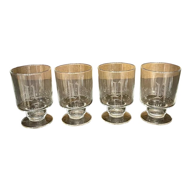 Mid 20th Century “n” Etched Glasses- Set of 4 For Sale