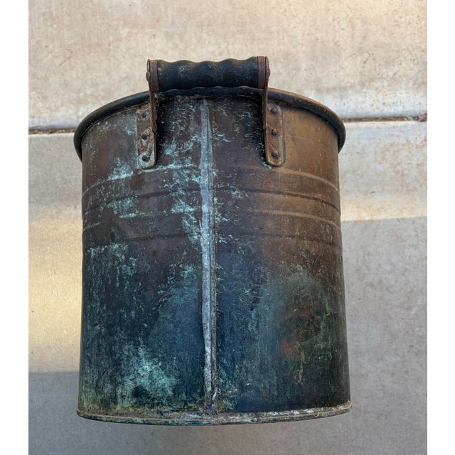 Large rustic elegant French farmhouse copper cook pot bin or wash basin with lid, wooden side handles, and rare copper...