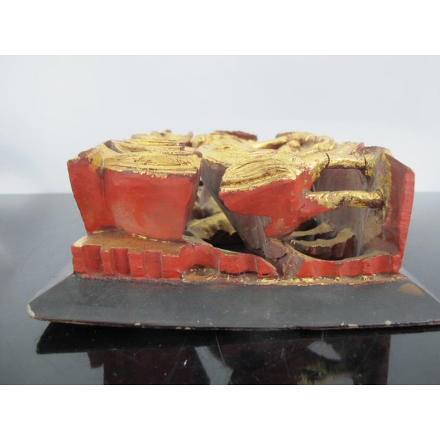 Chinese Qing Gilt Carved Wood Foo Dogs in Grove of Trees 3d Wall Art Panel For Sale In Portland, OR - Image 6 of 9