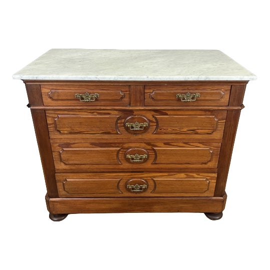 Vintage French Style Chest of Drawers with Marble Top For Sale